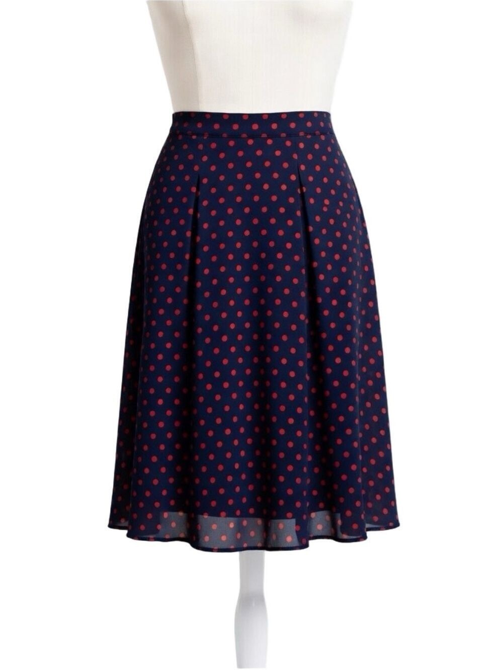 Navy Blue with Red Polka Dots A-Line Skirt by Chaps – Size Large